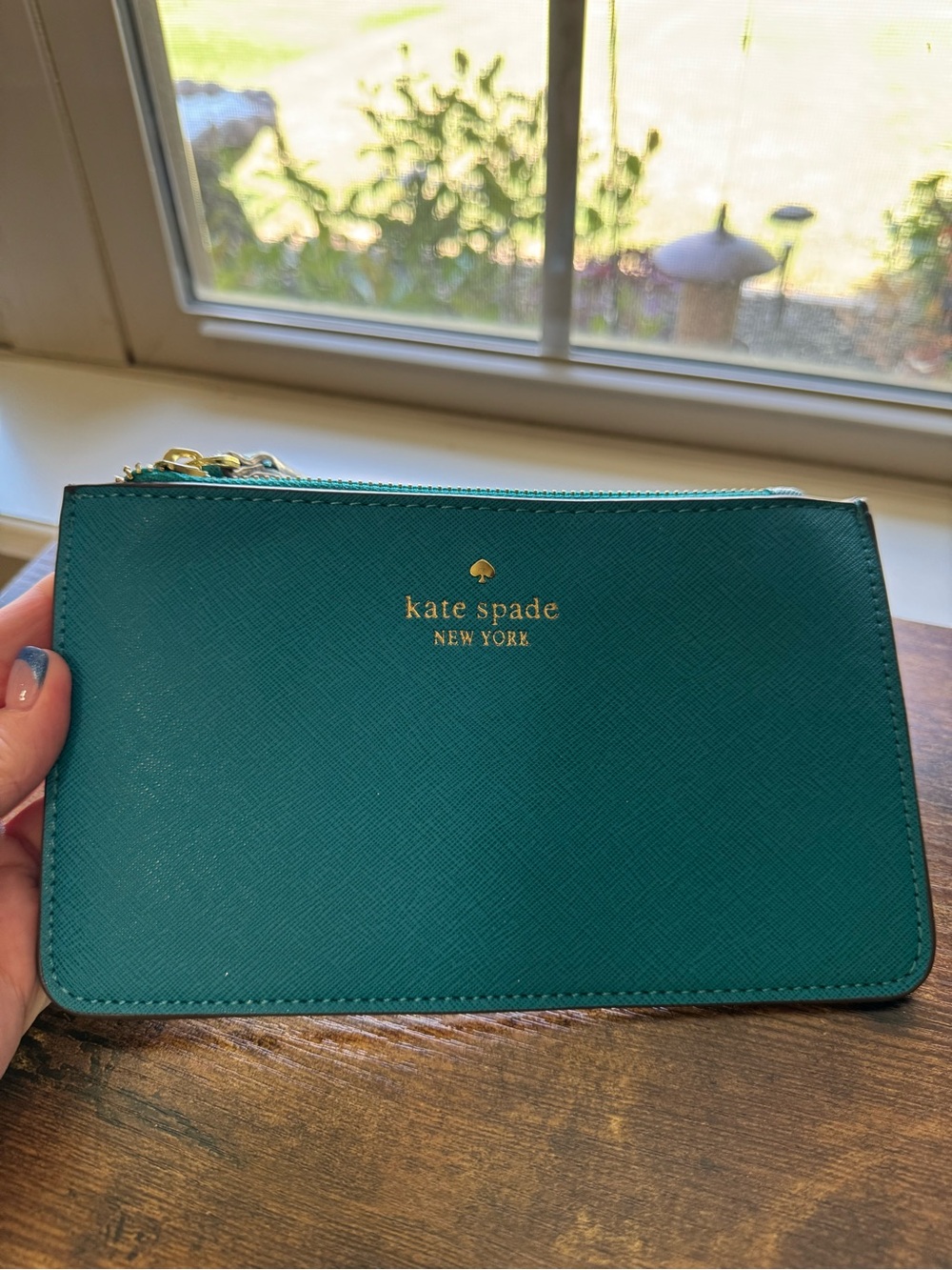 NWT Kate Spade Teal Saffiano Leather Pouch Wristlet Clutch